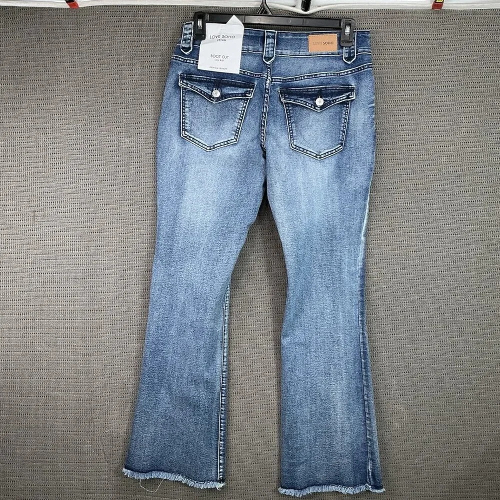 Love Soho Jeans Women’s Size 15 High Rise Flare Blue Denim Stretch - Picture 2 of 14